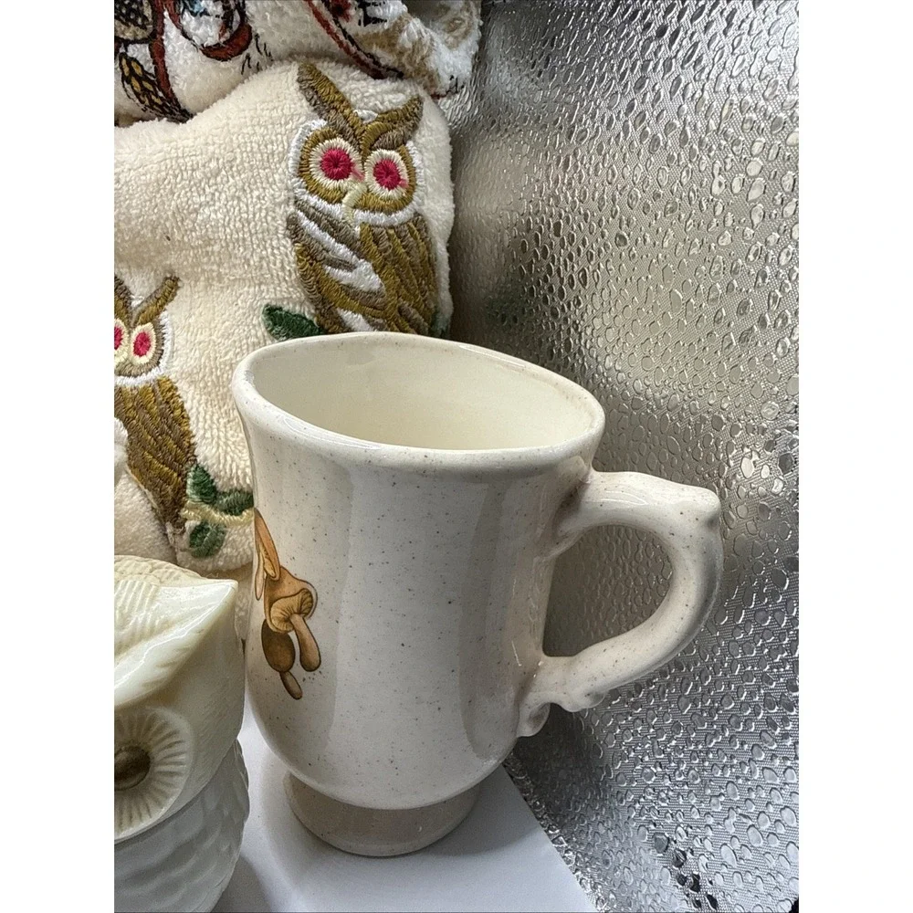 Vintage Lot Of Owls And Mushrooms, S&P, Towel, Cups, Picture